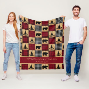 Rustikale Büffel-Karo-Bären-Holz-Rot-Schwarze-Hoch Fleecedecke