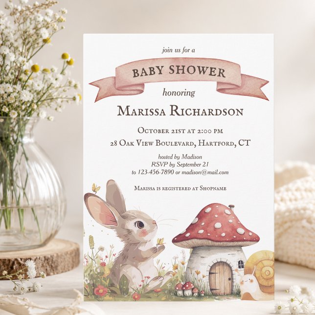 Rustikale Bunny Baby Dusche Einladung (custom cute vintage rustic bunny rabbit baby shower invitation, elegant woodland and forest theme)