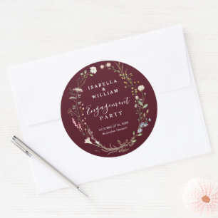 Rustikale Burgund Boho Wildblume Engagement Party Runder Aufkleber