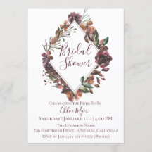 Rustikale Burgund Botanische Brautdusche Einladung