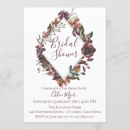 Rustikale Burgund Botanische Brautdusche Einladung