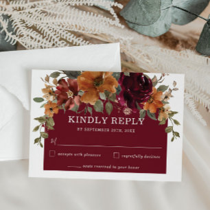 Rustikale Burgund Burnt Orange Arch Wedding RSVP Karte