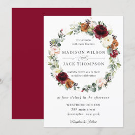 Rustikale Burgund Elfenbeinküste Blumenzeremonie Einladung