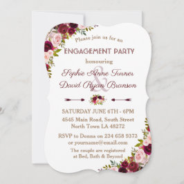 Rustikale Burgund Marsala Floral Engagement Party Einladung