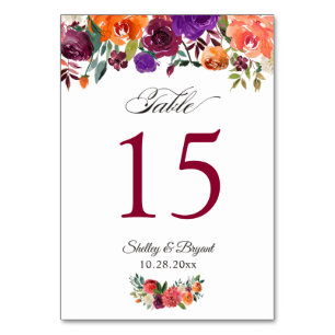 Rustikale Burgund Orange Floral Wedding Tischnumme Tischnummer