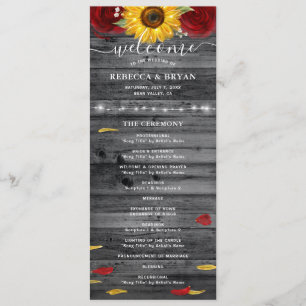 Rustikale Burgund Rose Goldblume Hochzeit der Sonn Programm