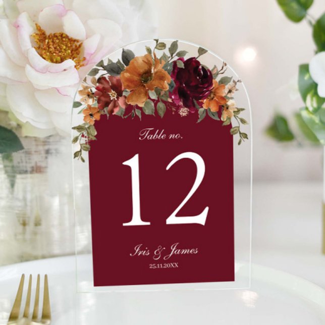 Rustikale Burgund Rust Floral Wedding Tischnummer (Von Creator hochgeladen)