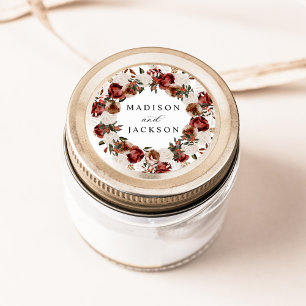 Rustikale Burgund und Elfenbein Rosen Hochzeit Runder Aufkleber
