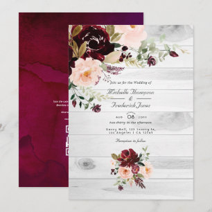Rustikale Burgund und Rosé Blumen Hochzeit QR-Code Einladung