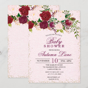 Rustikale Burgunder Blumen Baby Shower Einladung