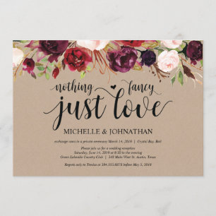 Rustikale Burgunder-Blumen-Hochzeitsempfang-Einlad Einladung
