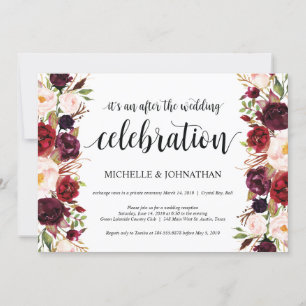 Rustikale Burgunder-Blumen-Hochzeitsempfang-Einlad Einladung