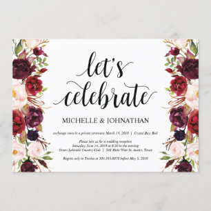 Rustikale Burgunder Blumen Hochzeitsempfang Einlad Einladung