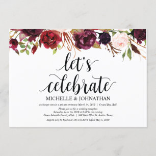 Rustikale Burgunder-Blumen-Hochzeitsempfangs-Einla Einladung