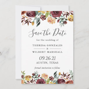 Rustikale Burgunder-Blüten-Hochzeit-Einladungskart Save The Date