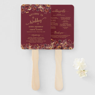 Rustikale Burgunder-Boho-Wildblumen-Hochzeitsprogr Fächer