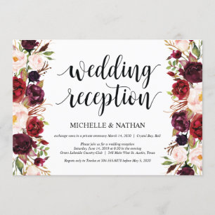 Rustikale Burgunder Floral Elopement-Empfangs Einl Einladung