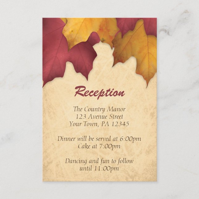 Rustikale Burgunder Gold Herbst Empfang Cards Begleitkarte (Vorderseite)