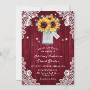 Rustikale Burgunder-Lack-Mason-Jar-Sonnenblumen-Ho Einladung