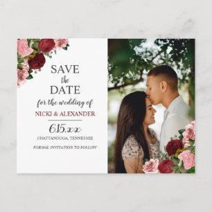 Rustikale Burgunder-Rosé-Blumen-Hochzeit Einladung Postkarte