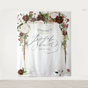 Rustikale Burgunderrosa Rosen Florale Brautparty Wandteppich