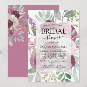 Rustikale burgunderrote Floral-Aquarell-Brautparty Einladung