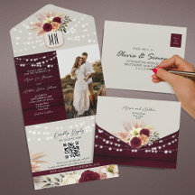 Rustikale burgunderrote Floral-Hochzeit im Herbst