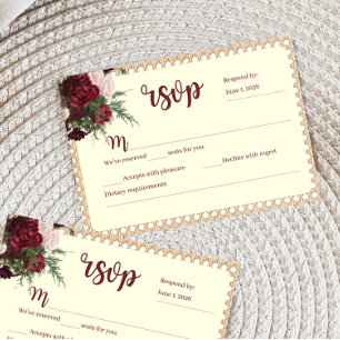 Rustikale burgundische Blumen-Hochzeit-RSVP-Antwor RSVP Karte