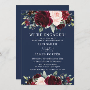 Rustikale burgundische Blush Navy-Floral-Engagemen Einladung