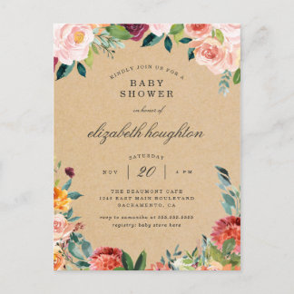 Rustikale Burgundy Blush Pink Floral Baby Dusche Einladungspostkarte