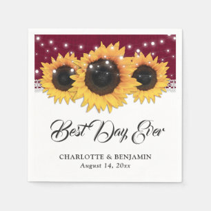 Rustikale Burgundy Burlap Lace Sunflower Wedding Serviette