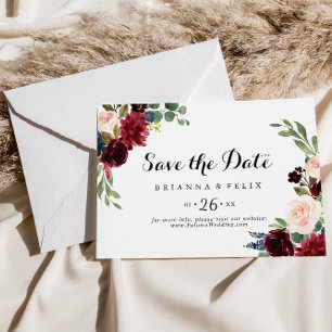 Rustikale Burgundy Calligraphy Horizontal Wedding Save The Date