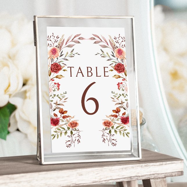 Rustikale Burgundy Fall Floral Wedding Tischnummer (Von Creator hochgeladen)
