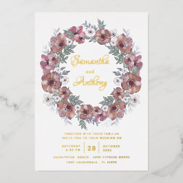 Rustikale Burgundy Floral Gold Script Wedding Folieneinladung