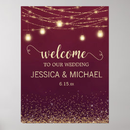 Rustikale Burgundy Gold Glitzer String Lights Hoch Poster