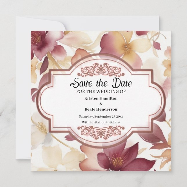 Rustikale Burgundy-Kalligrafie Save The Date (Vorderseite)