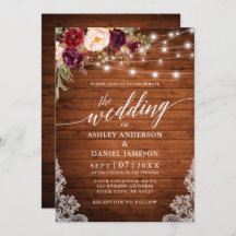 Rustikale Burgundy Lights Lace Calligraphy Wedding