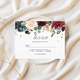 Rustikale Burgundy Navy Blue & Red Beauty Blume Einladungspostkarte