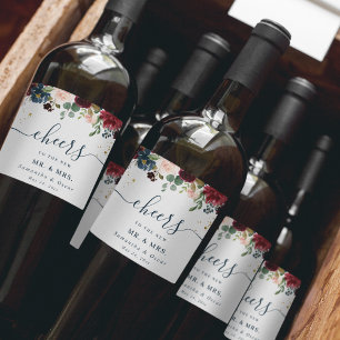 Rustikale Burgundy Navy Blue & Red Beauty Blume Weinetikett