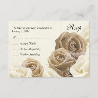 Rustikale Burlap-Blume-Rose Hochzeit der RSVP-Kart RSVP Karte