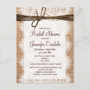 Rustikale Burlap Bridal Dusche Einladung Postkarte