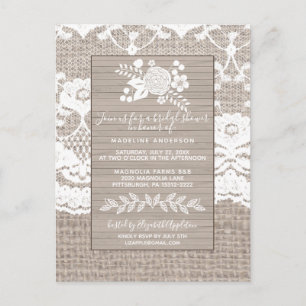 Rustikale Burlap Bridal Dusche Einladung Postkarte