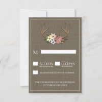 Rustikale Burlap Deer Antler Wedding RSVP Cards