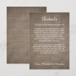 Rustikale Burlap-Hochzeit - Details Begleitkarte