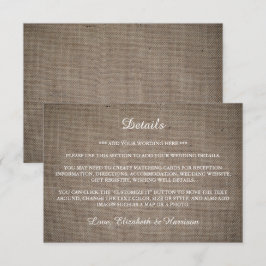 Rustikale Burlap-Hochzeit - Details Begleitkarte