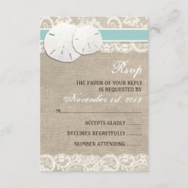Rustikale Burlap Lace RSVP Karte am Strand