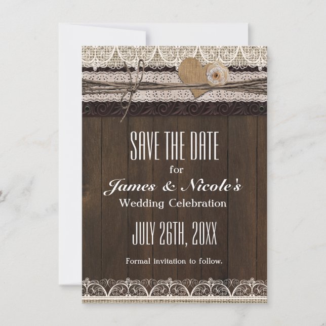 Rustikale Burlap- & Lace-Save the Date-Karte Save The Date (Vorderseite)