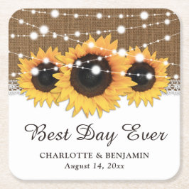 Rustikale Burlap Lace String Lights Sonnenblume Ho Rechteckiger Pappuntersetzer