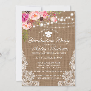 Rustikale Burlap Lights Lace Pink Abschluss laden Einladung