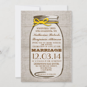 Rustikale Burlap-Mason-Jar-Hochzeit Einladung